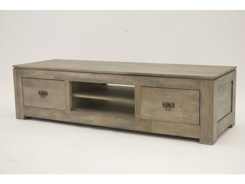 Meuble TV en bois massif huilé gris Meuble TV en bois massif huilé gris