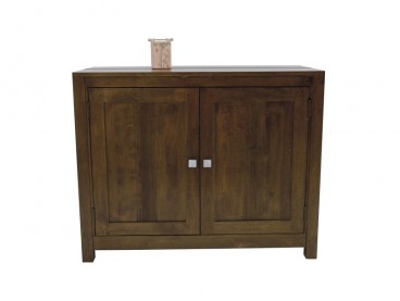 Buffet 2 portes, 95 cm, style campagne en hévéa massif, Finition Vernis Noyer