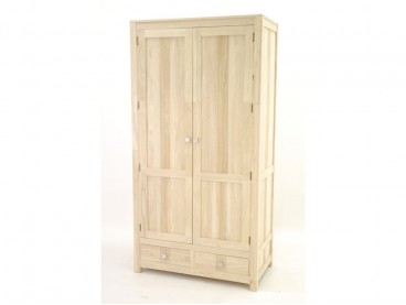 Penderie 2 portes 2 tiroirs style colonial en bois d'hévéa brut