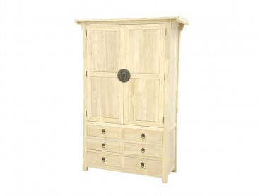 Armoire style asiatique en bois d'hévéa brut