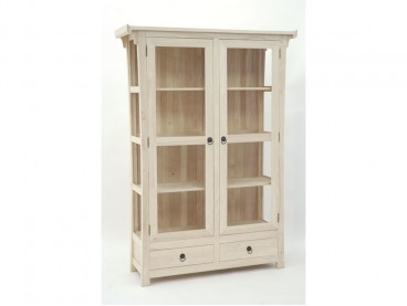 Vitrine style asiatique en bois d'hévéa brut