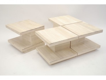 Table basse carrée style asiatique en bois d'hévéa brut