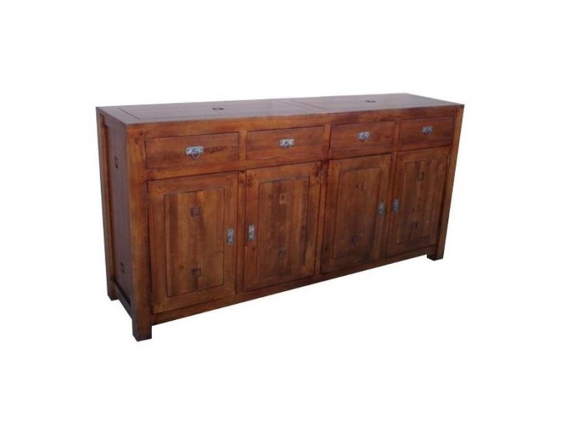 Enfilade 200 cm, 4 portes, 4 tiroirs en hévéa massif, Finition Vernis Foncé Enfilade 200 cm, 4 portes, 4 tiroirs en hévéa massif, Finition Vernis Foncé