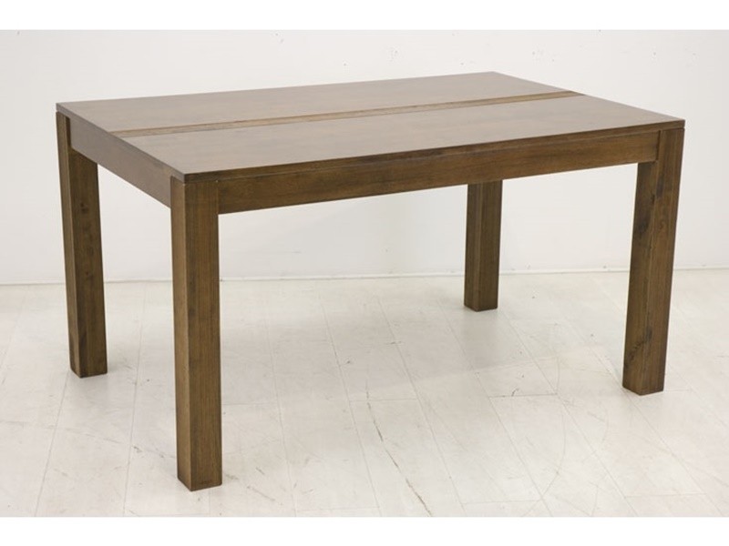 Table de repas rectangulaire 140 x 90 cm en hévéa massif, Finition Vernis Foncé