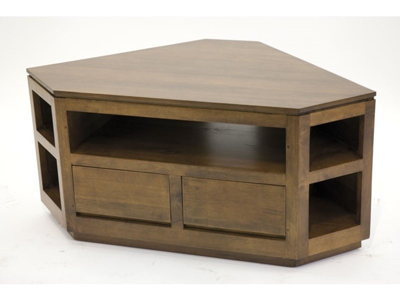 Meuble TV d'angle en hévéa massif, Finition Vernis Foncé Meuble TV d'angle en hévéa massif, Finition Vernis Foncé