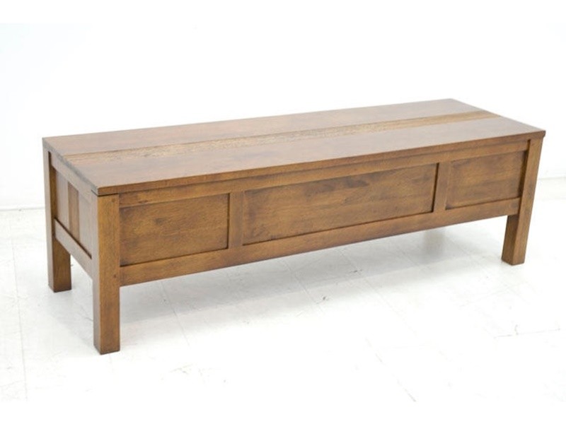 Coffre de lit 134 cm en hévéa massif, Finition Vernis Foncé