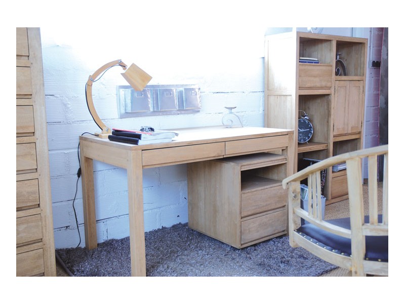Bureau Tak en bois massif 2 tiroirs