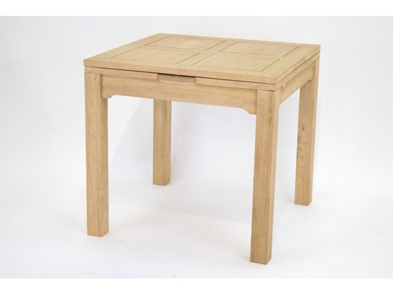 Table carrée avec 2 allonges en hévéa massif, Finition Huilé Naturel Table carrée avec 2 allonges en hévéa massif, Finition Huilé Naturel
