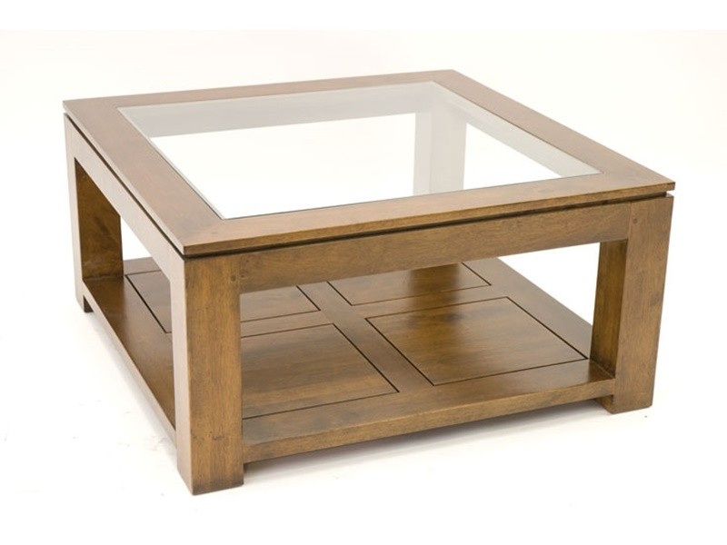 Table basse carrée en hévéa massif, Finition Vernis Foncé Table basse carrée en hévéa massif, Finition Vernis Foncé