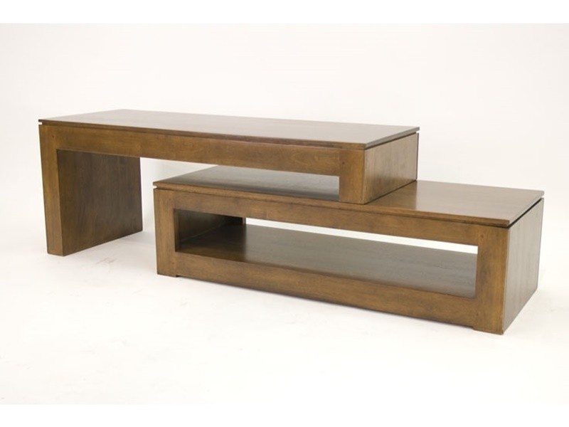 Meuble TV escalier en hévéa massif