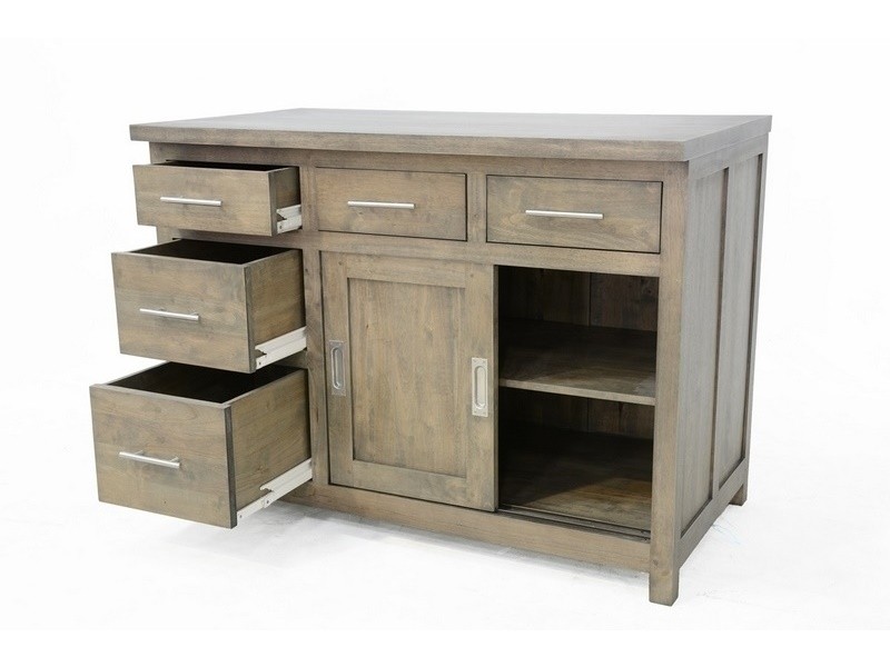Meuble bas de cuisine 2 tiroirs 2 portes coulissantes 120 cm en hévéa