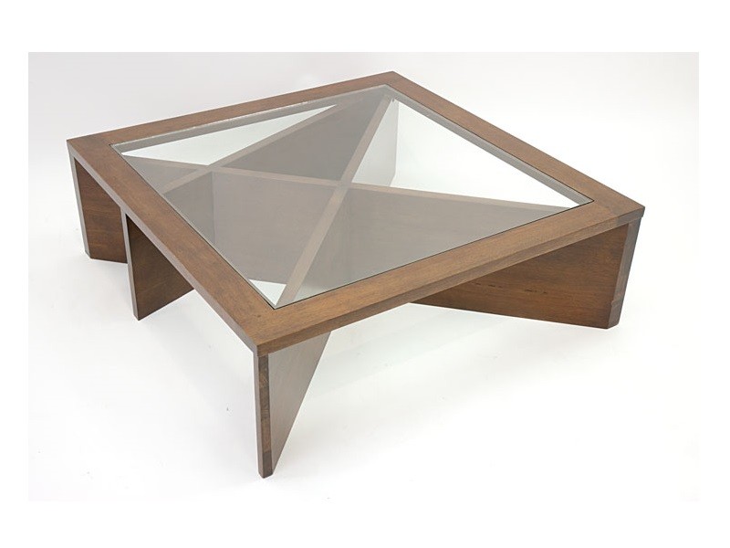 Table basse vitrée Ranong en hévéa massif