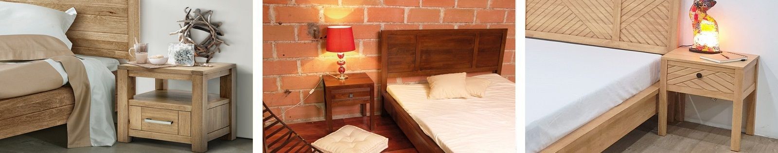 Chevet en Hévéa massif. Meuble pour la chambre à coucher, en complément de votre lit. Lotuséa