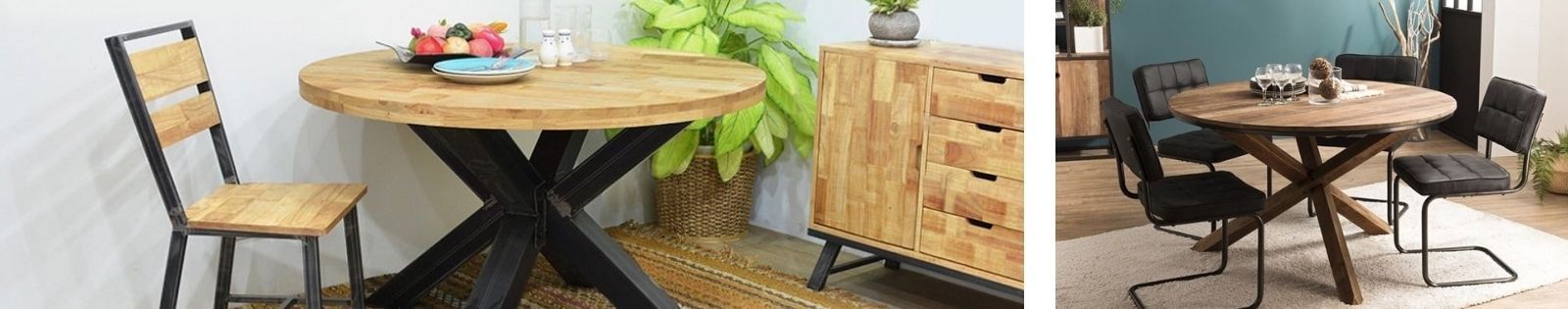 Table de repas ronde en bois massif : acacia, chêne, hévéa, teck, manguier