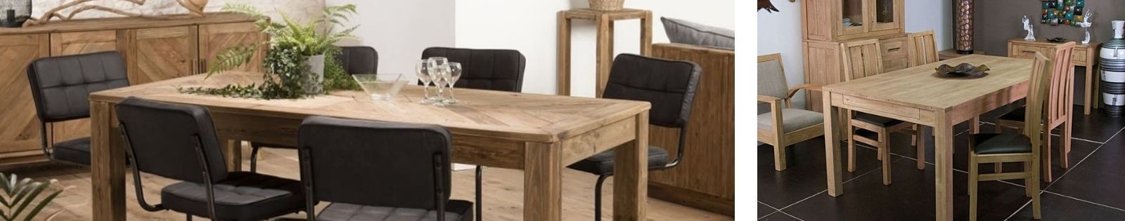 Table de repas rectangulaire en bois massif : acacia, chêne, hévéa, teck, manguier