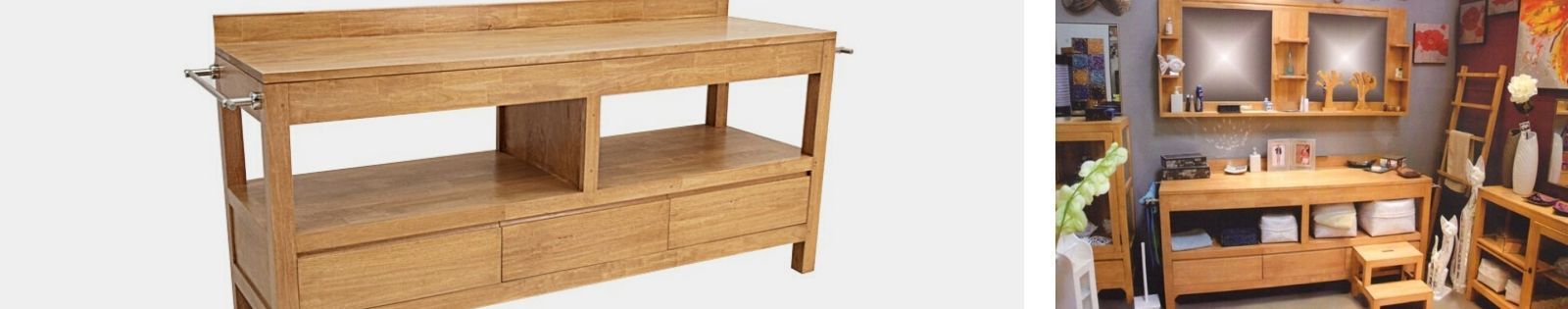 Meuble de Salle de Bain en bois massif de qualité : hévéa, teck. Lotuséa