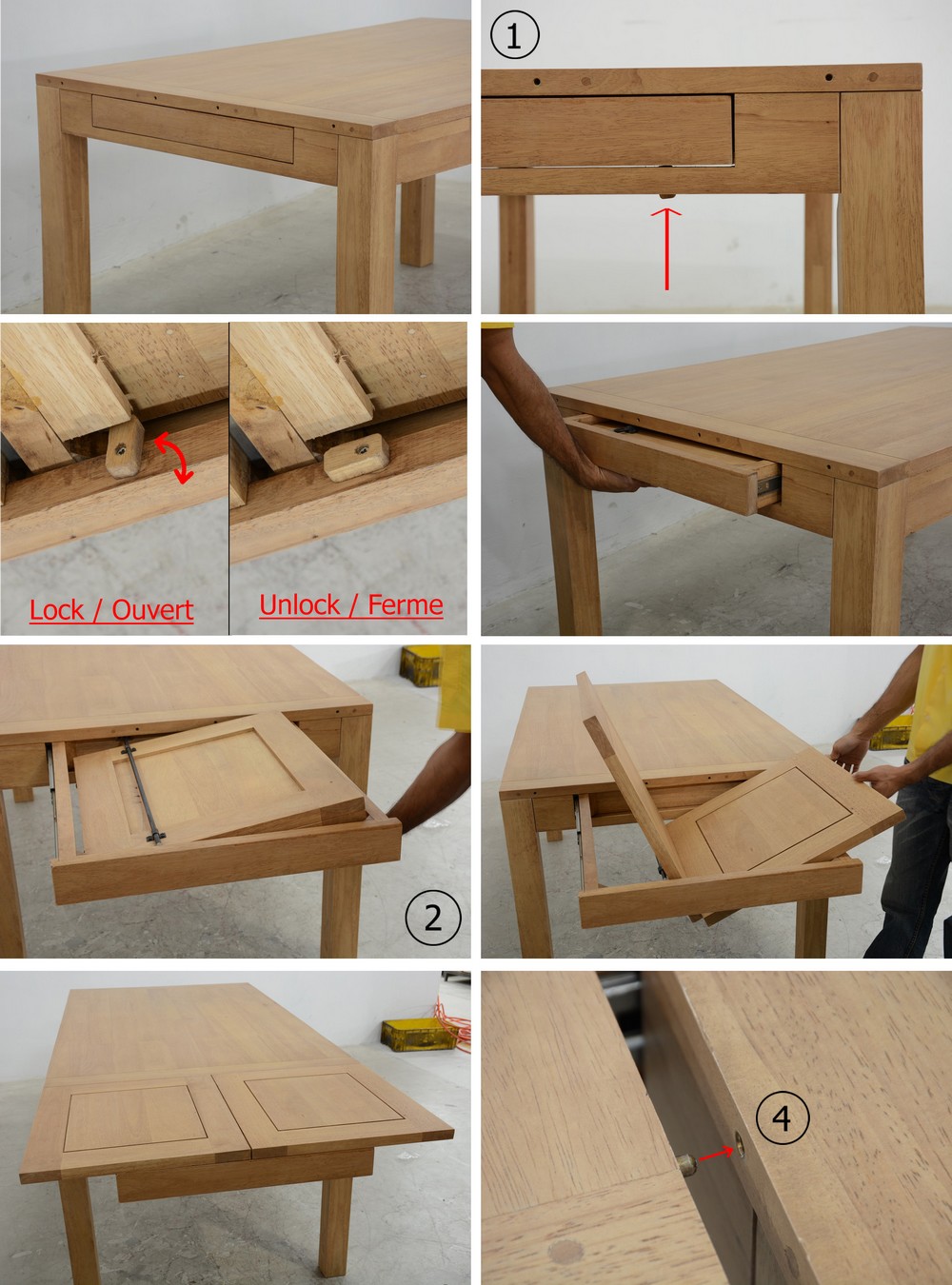 Mécanisme de rallonge de table sur paroi